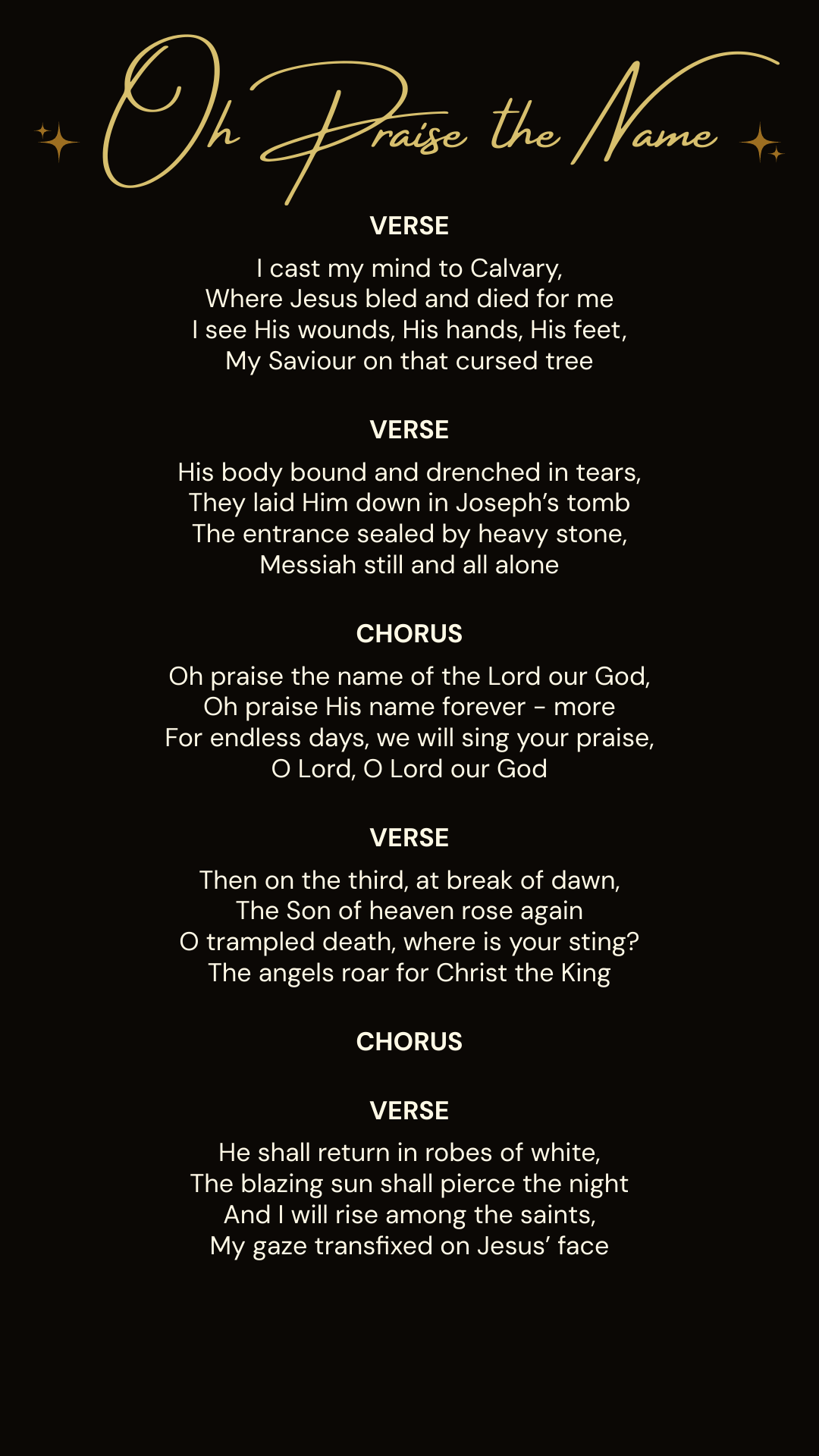 Oh Praise the Name lyrics