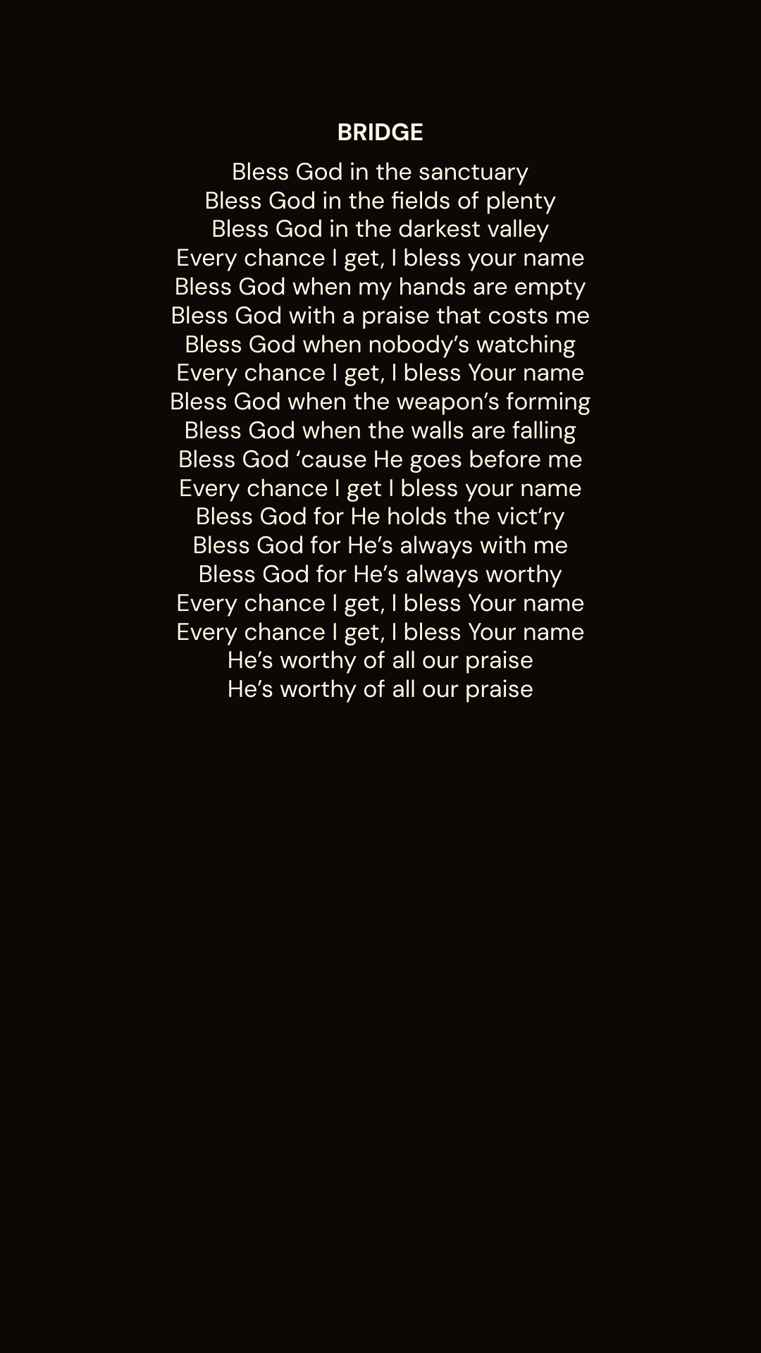 Bless God — bridge lyrics